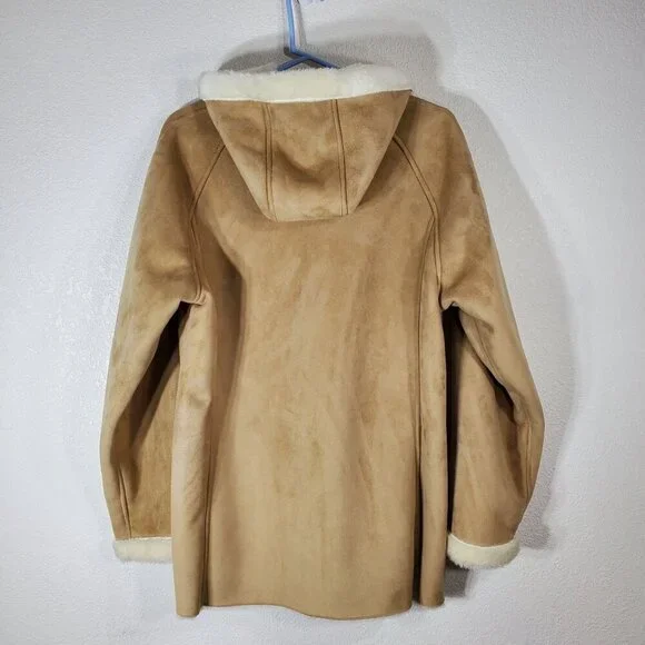 Relativity Womens  XL Tan Faux Suede Sherpa Lined Hooded Coat - Picture 7 of 9